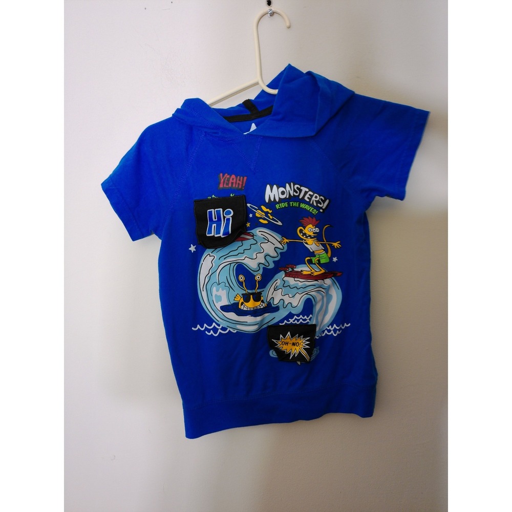 365 Kids Garanimals Short Sleeve Hoodie Youth 8 Blue Monsters Surf Graphic Tee